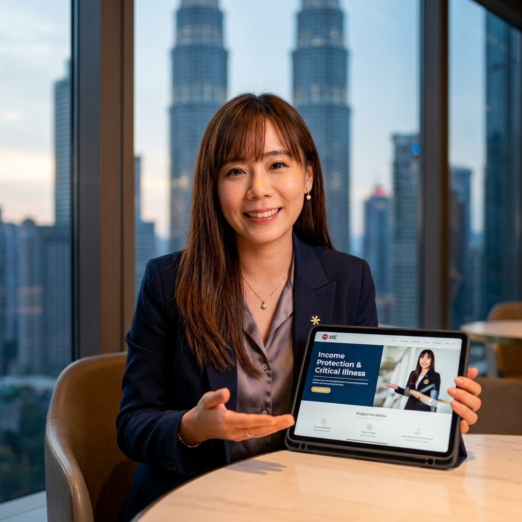 Critical Illness Insurance Malaysia - An empathetic Prudential financial advisor explaining income replacement strategies in Kuala Lumpur | 马来西亚重疾险 - 一位充满同理心的保诚财务顾问在吉隆坡讲解收入替代策略