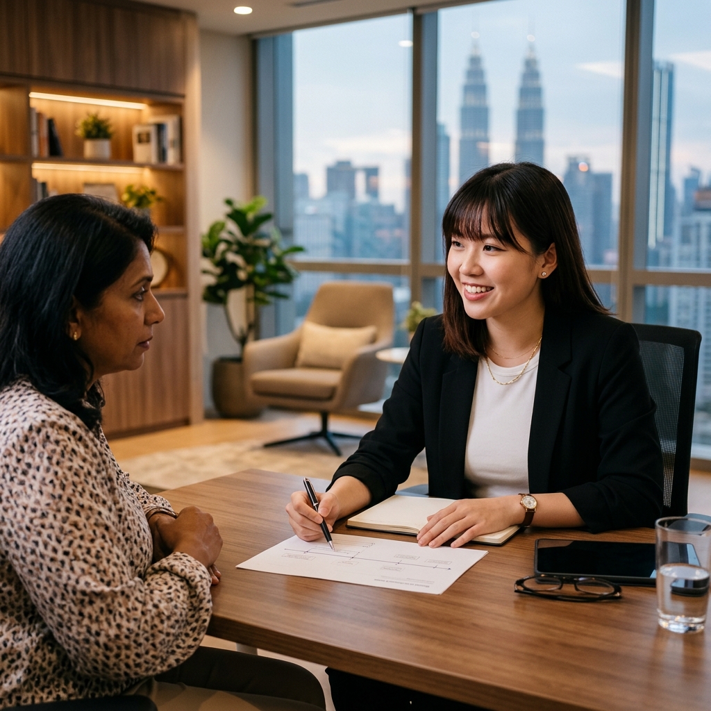  Prudential Medical Card Waiting Period - A female wealth advisor explaining health insurance timelines to a client | 保诚医药卡等待期 - 女财富规划师向客户解释医疗保险的时间线